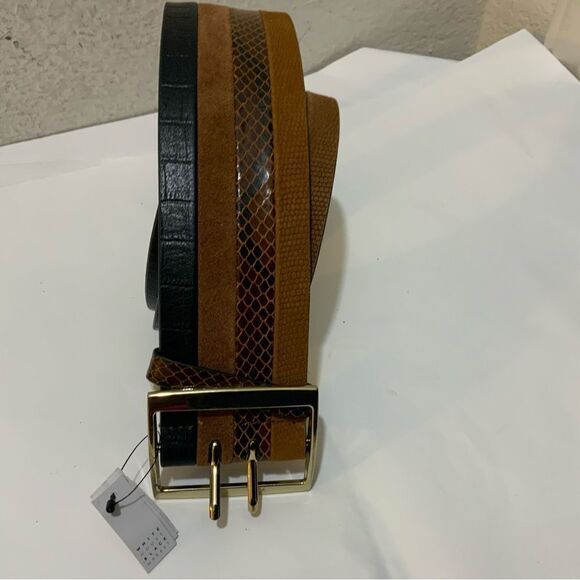 White House Black Market Women Leather boho snake animal print belt L main image 9
